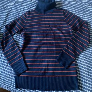 French Connection Turtleneck Sweater Navy/Orange Stripe